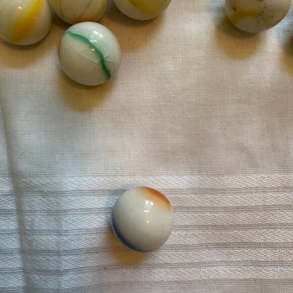 Glass Marbles White Milk Green Yellow Orange Blue Swirl Lot of 25 - Picture 2 of 2